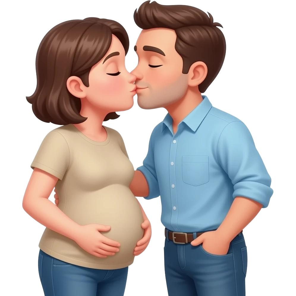 pregnant man emojis with another man standing next to him they the man is pregnent are kissing emoji