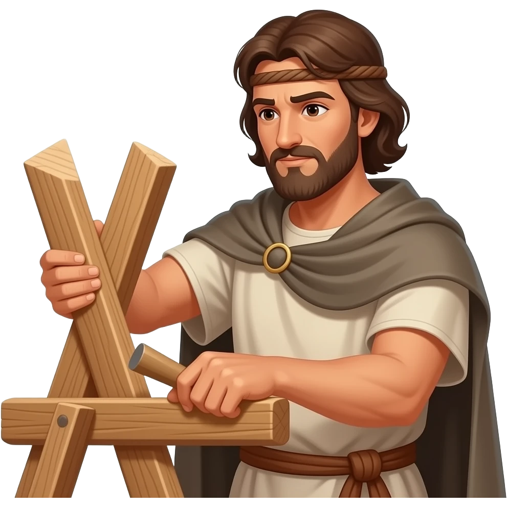 A man wearing clothing from ancient biblical times building a wooden alter emoji