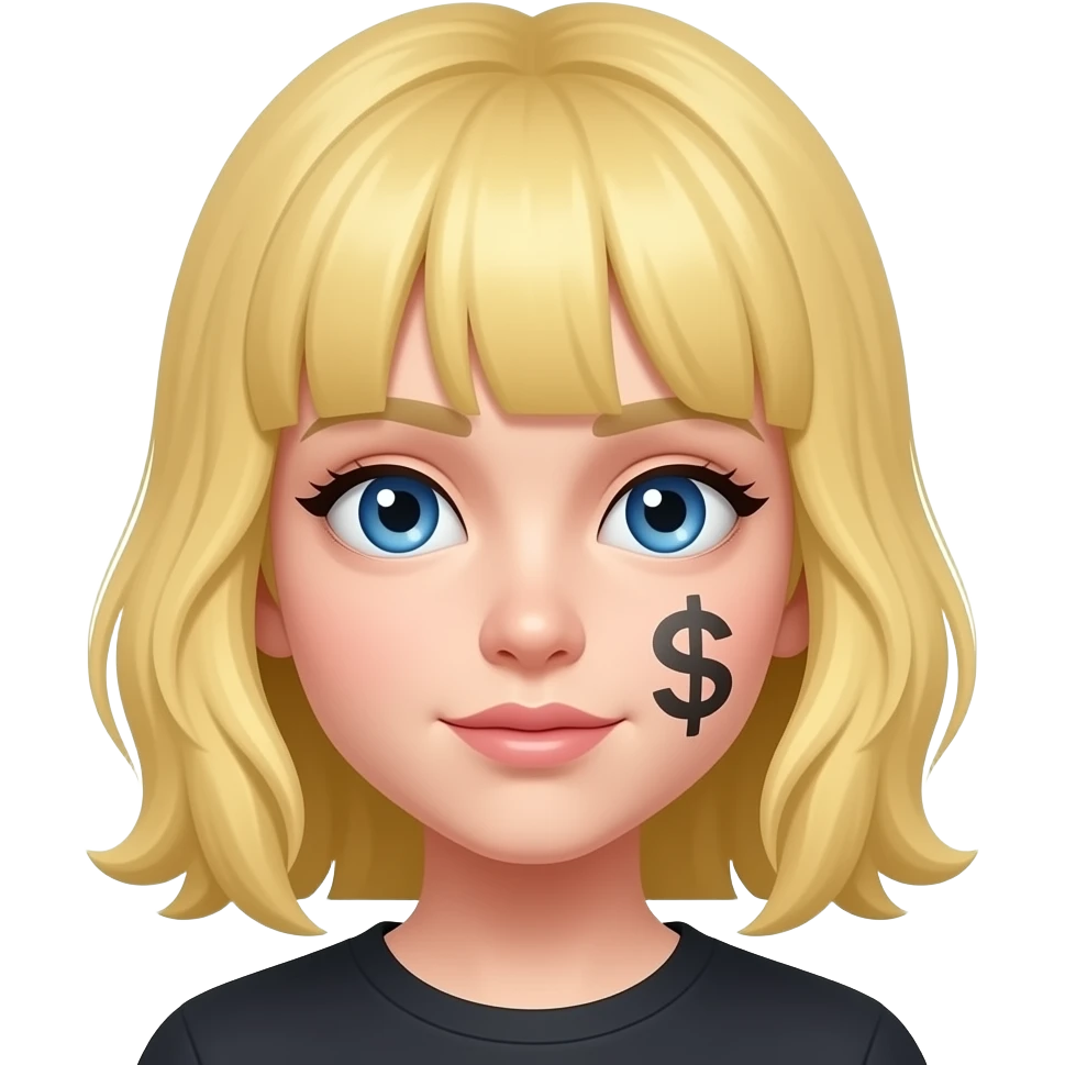 Sarı saçlı mavi gözlü üstünde emoş yazan bir yüz emoji