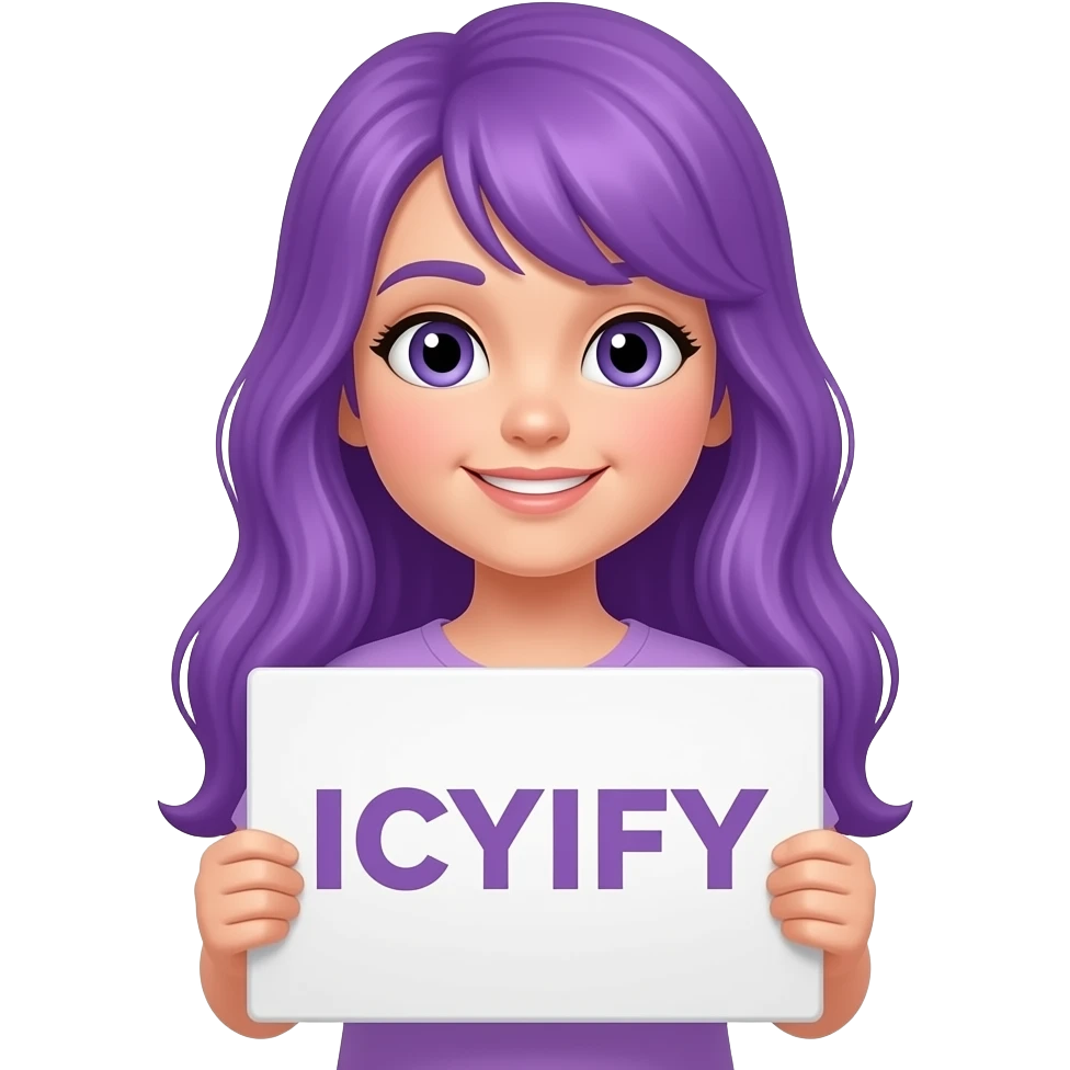 girl with long purple hair with a IICYIFY sign emoji