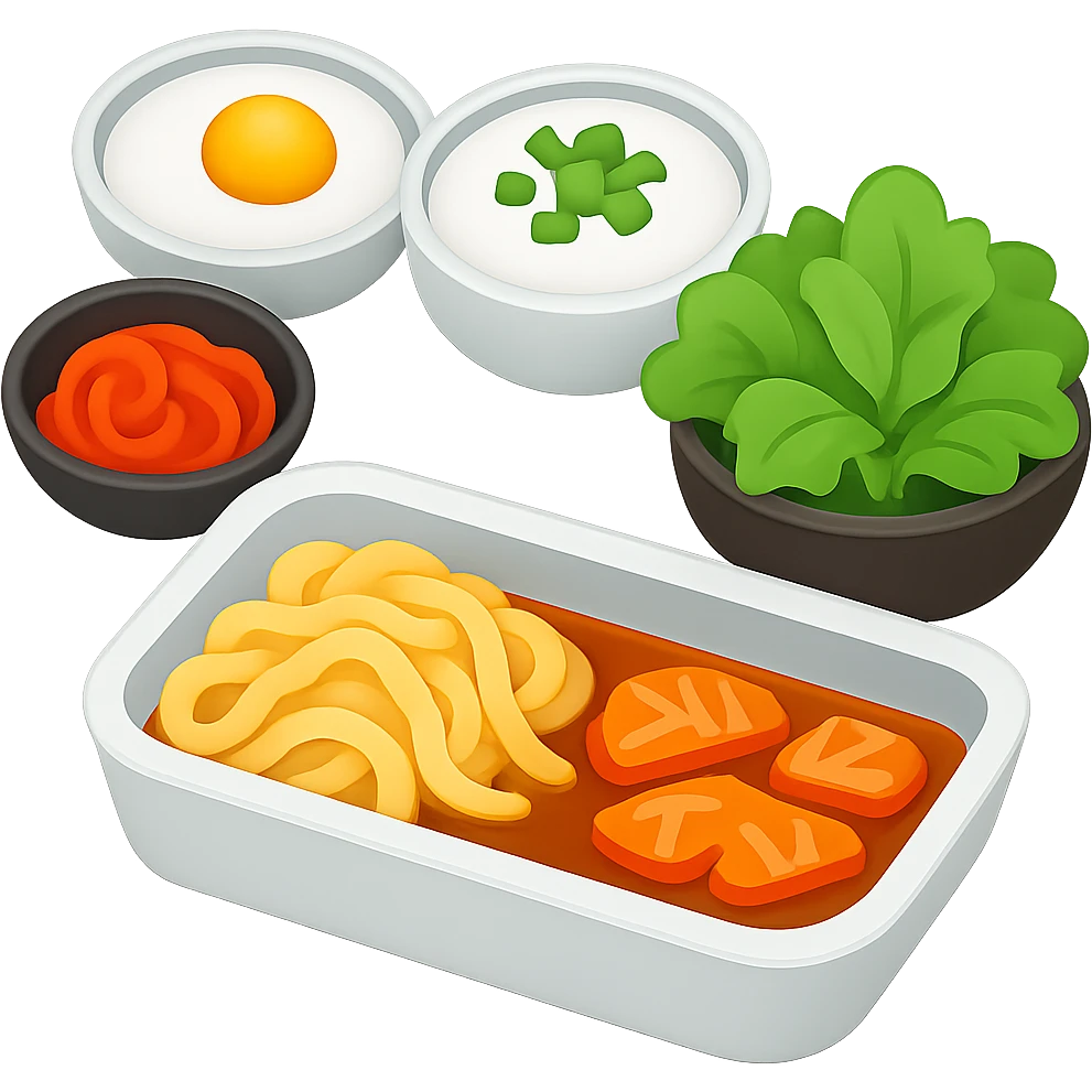 Create an icon of Korean food in the style of Apple emojis. Use clean and simple shapes with vibrant colors. The background should be transparent. Match the look of Apple emojis as closely as possible. emoji