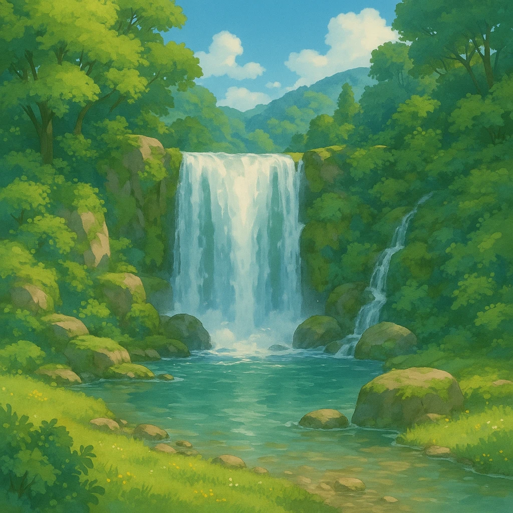 waterfall emoji, similar to 🏞️, ghibli style emoji