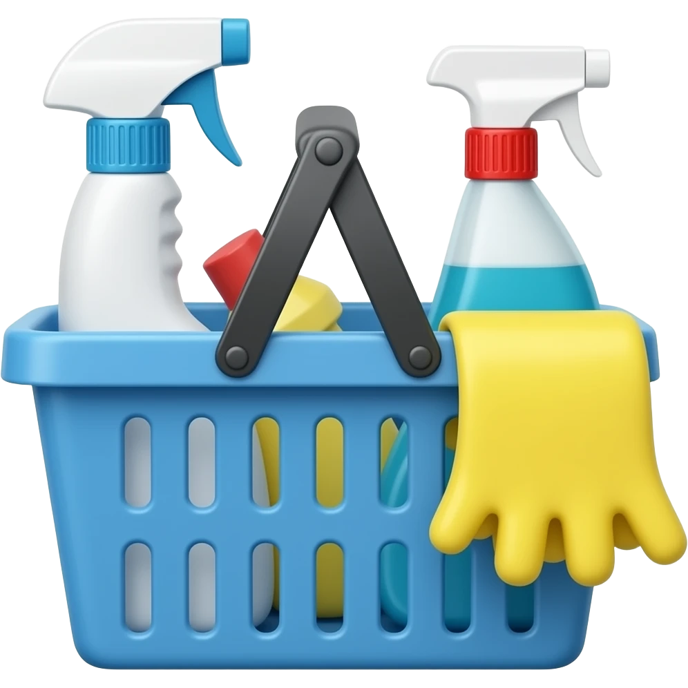 blue basket of cleaning supplies emoji