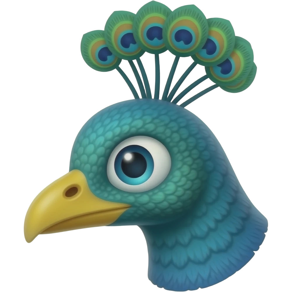 A peacock head smiling, styled like an IT technician emoji