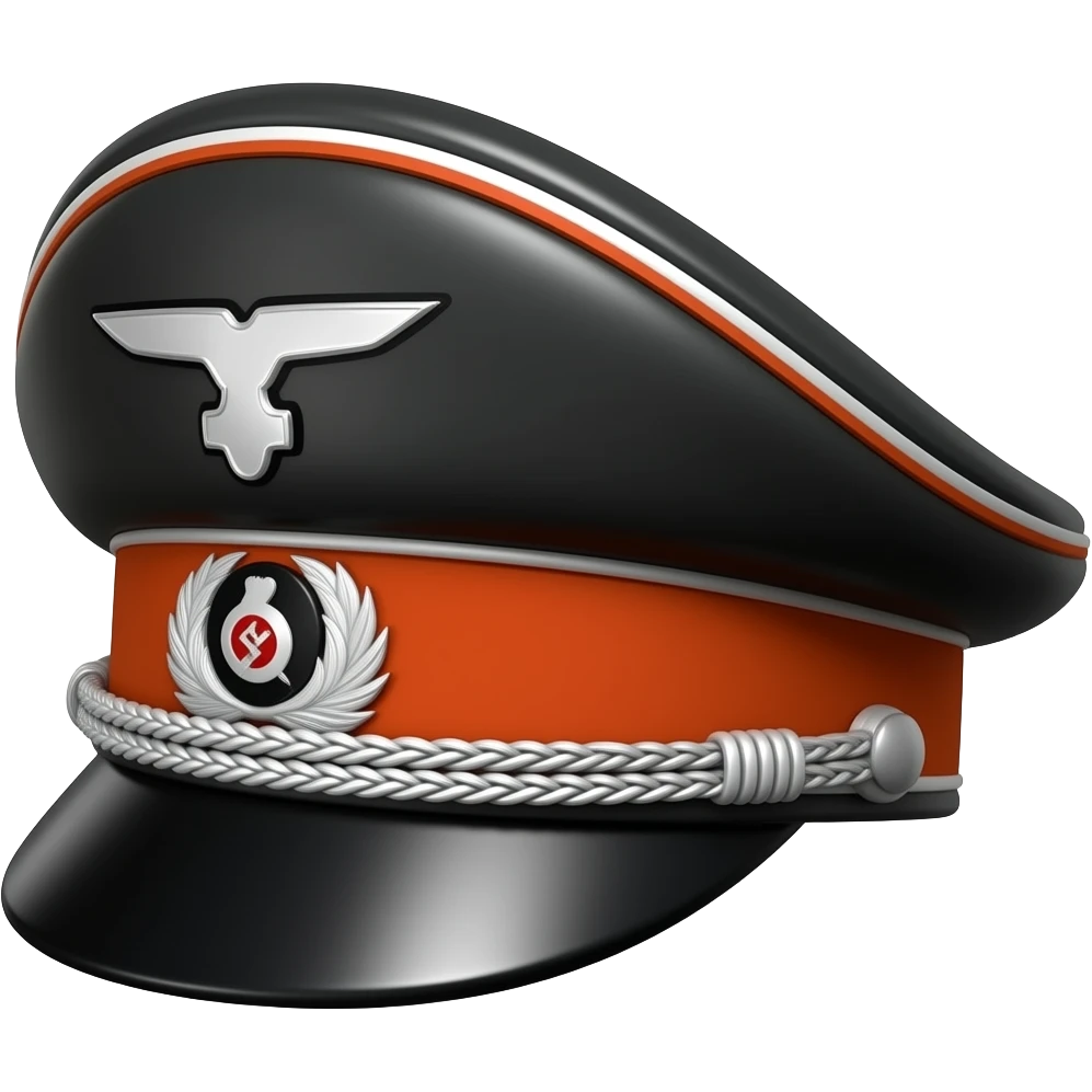flat black shiny Nazi Kepi hat with orange accents emoji