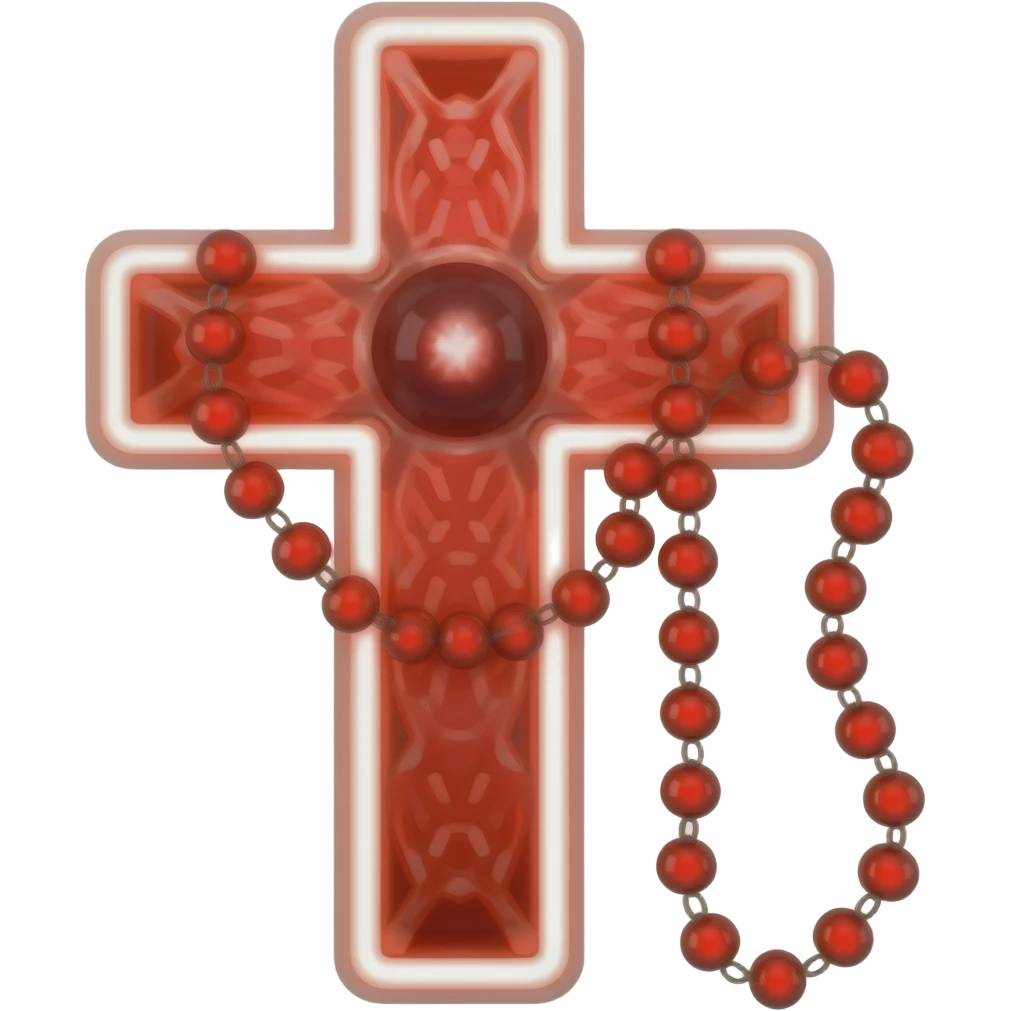 cruz sagrada vermelho vidro neon com rosário vermelho vidro neon emoji