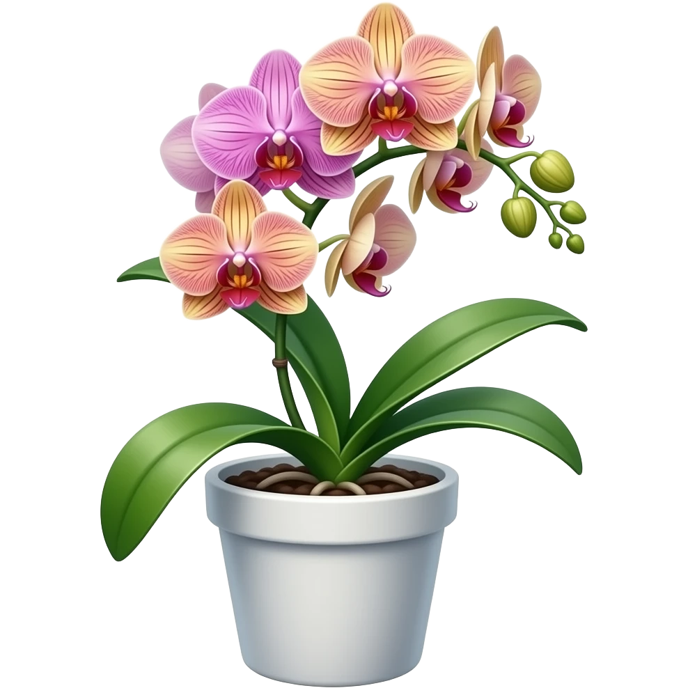 Multicolor Orchid in a white pot emoji