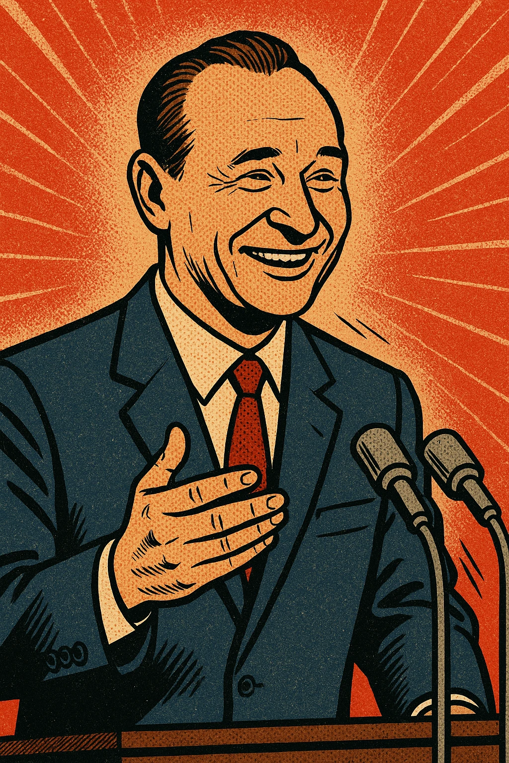 Alexander Dubcek making a speech in 1960s Czechoslovakia with a smile on his face emoji
