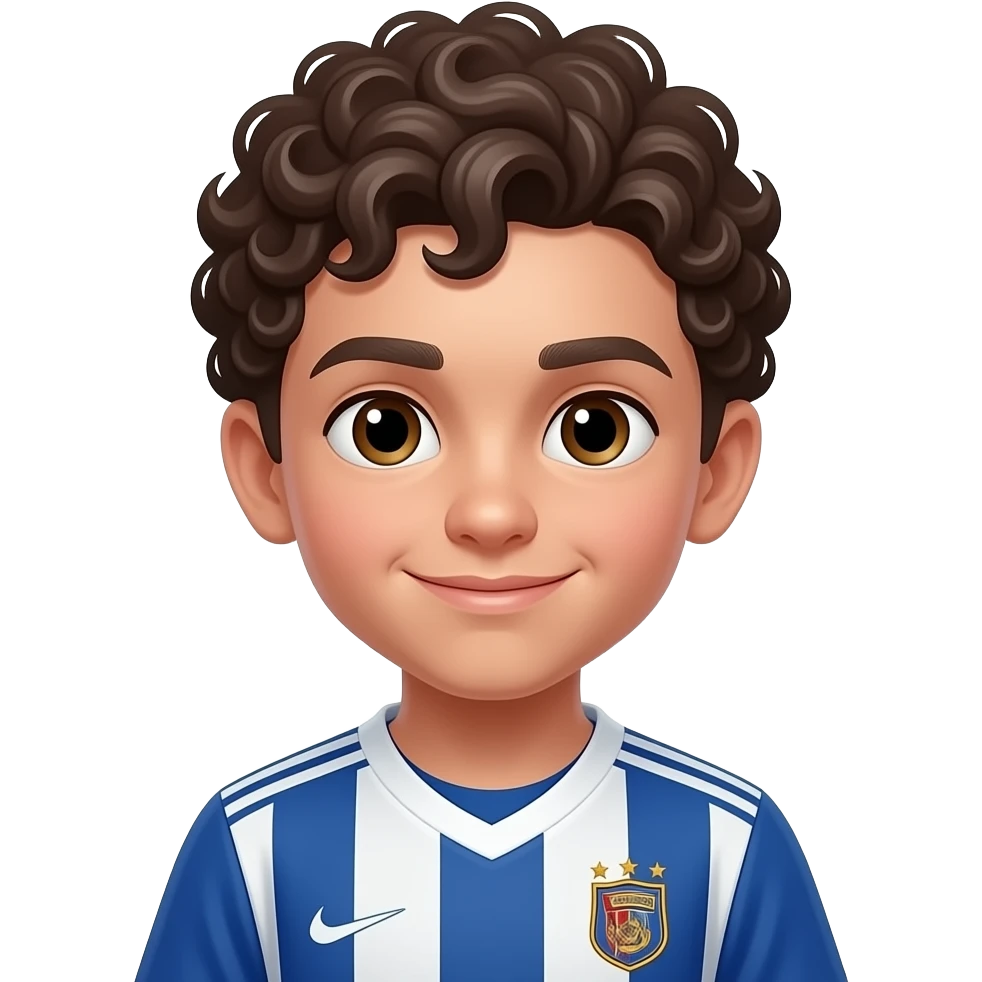 boy with curly hairs wear sports uniform emoji