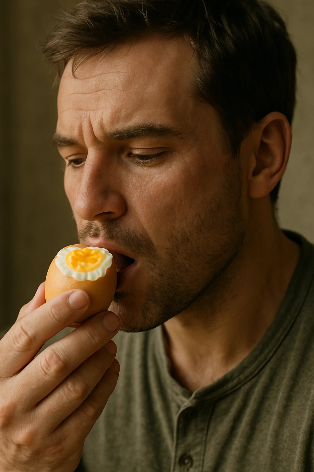a man eating an egg, realistic style emoji