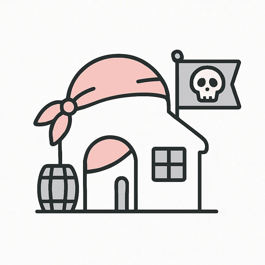 old pirate's house with skull flag emoji