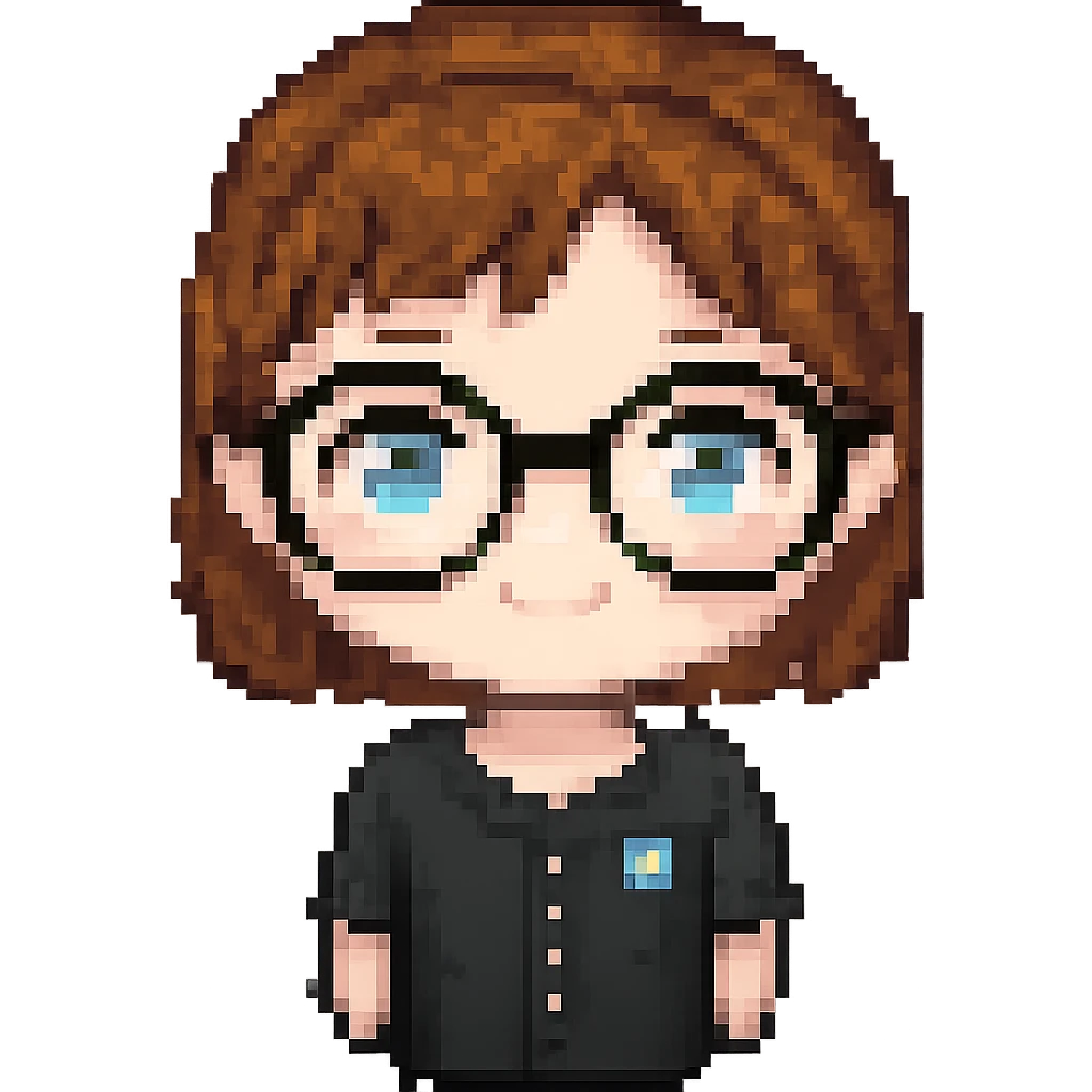 Add glasses to the female with short brown hair in the style of pixel art. emoji