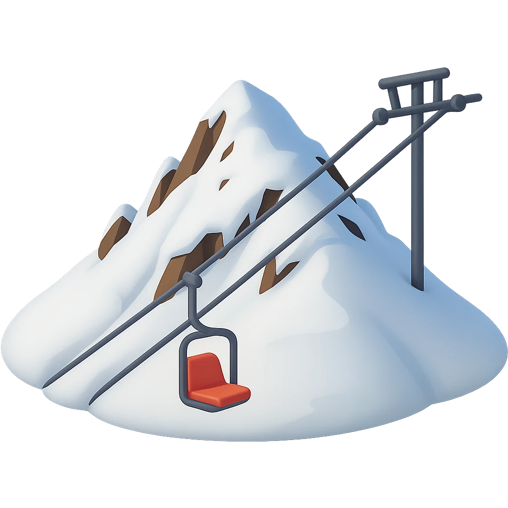 Add a ski lift on one side of the snow-covered hill emoji. Keep the background transparent. The style should match the original snow-covered hill emoji's look. emoji