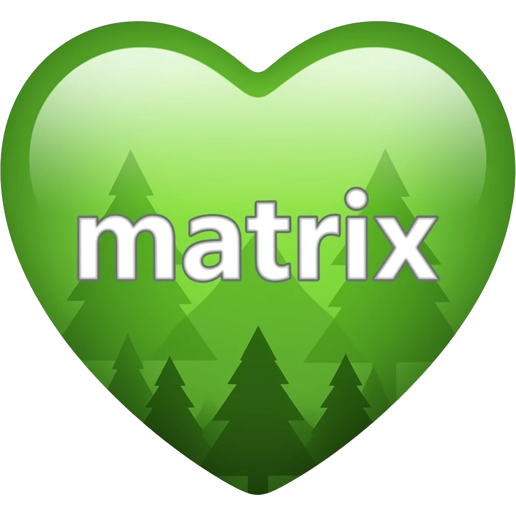 Heart shaped emoji. Forest green, nature themed. The word “matrix” in the middle emoji