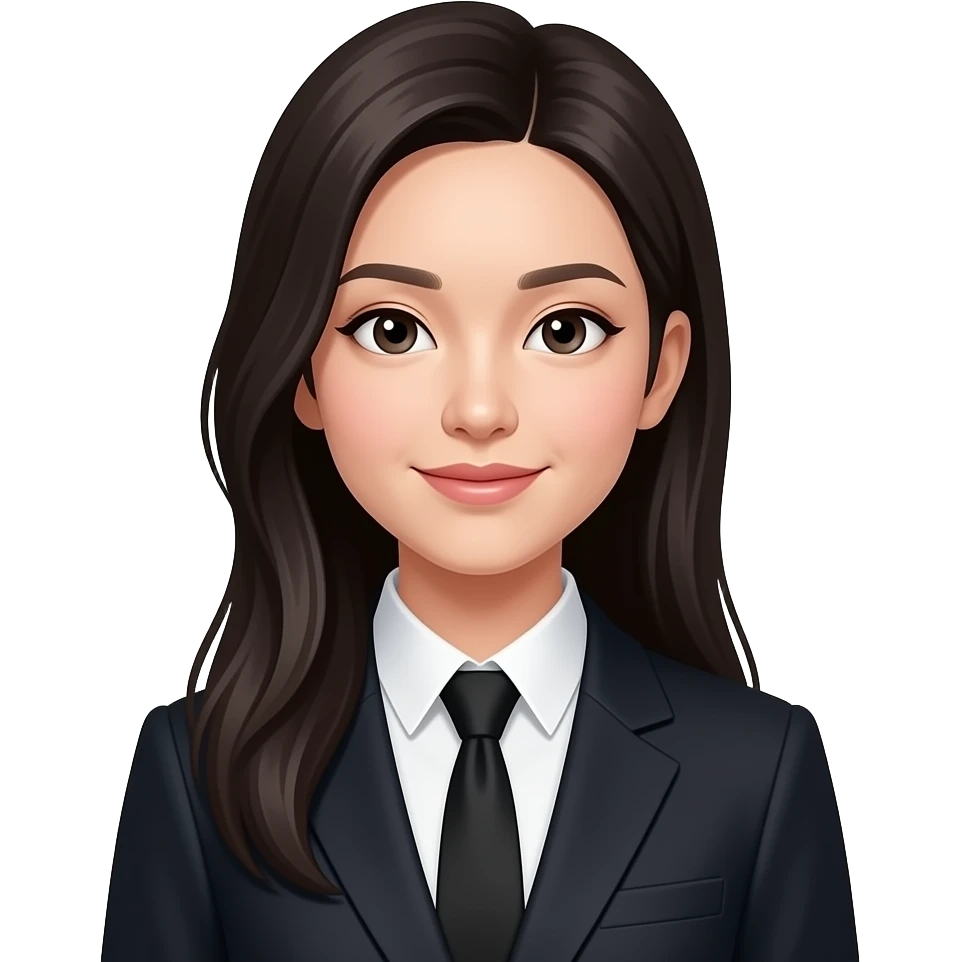 long black haired asian woman with black tie and blazer emoji