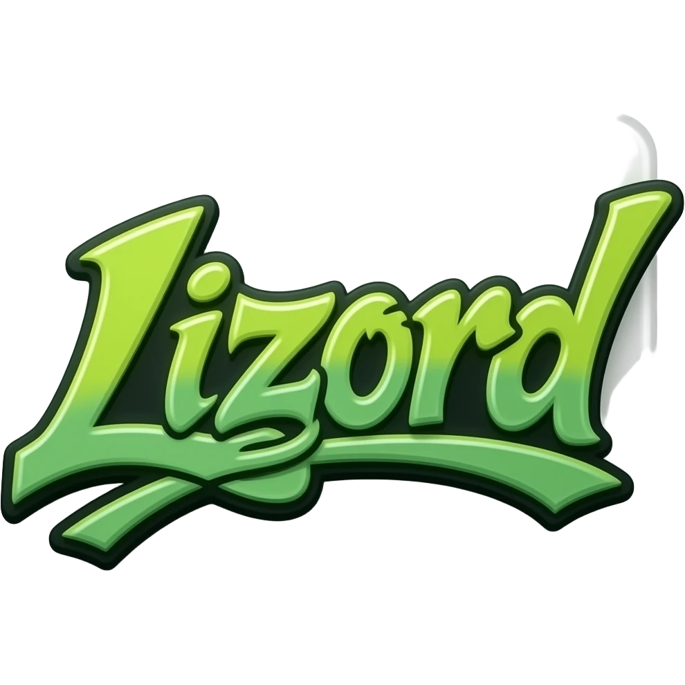 graffiti green metálico y 3D al estilo Cyber write "Lizord" png background with hrome effect and emoji