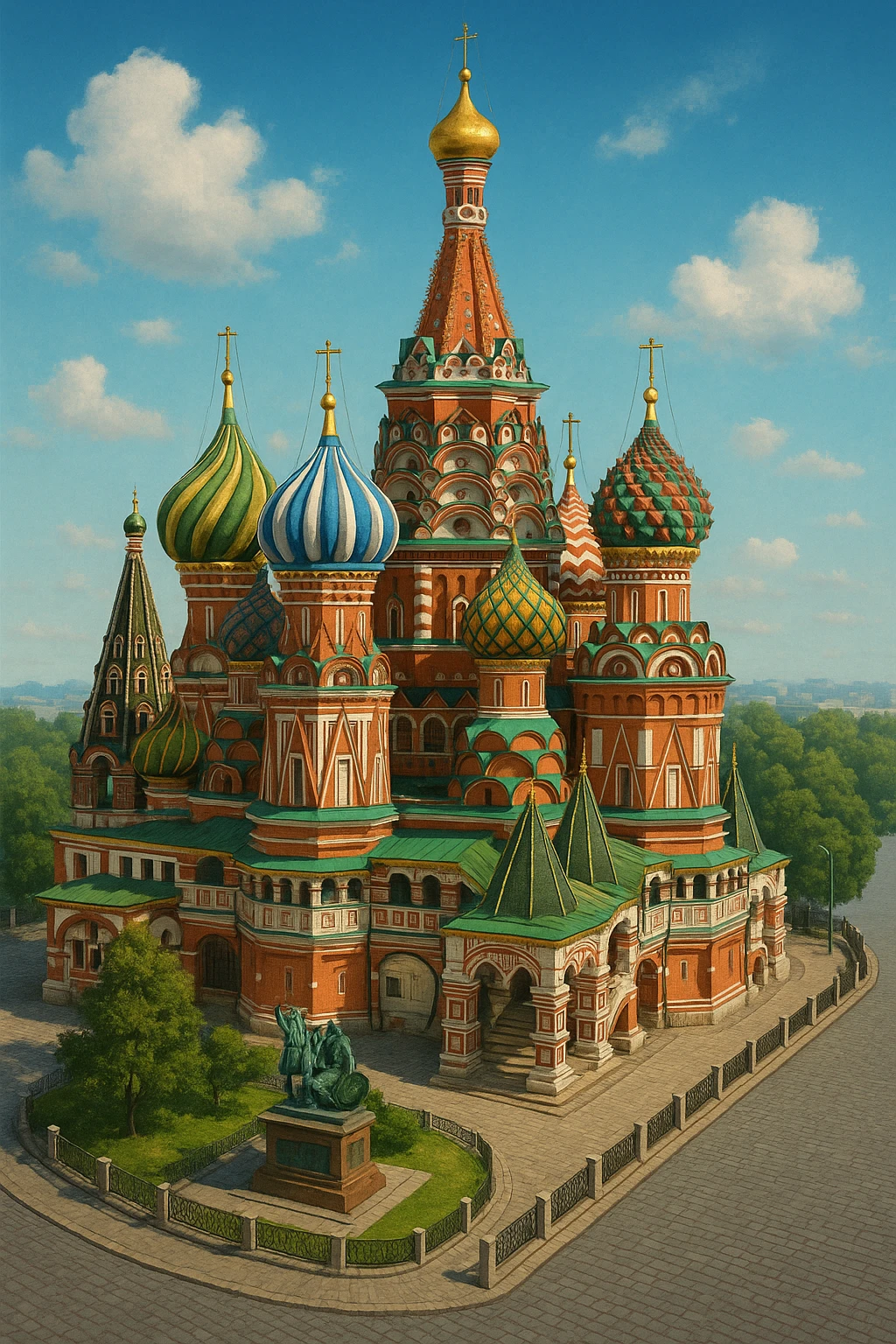 Изометричная, яркая, детализированная и фотореалистичная иллюстрация Храма Василия Блаженного в Москве emoji