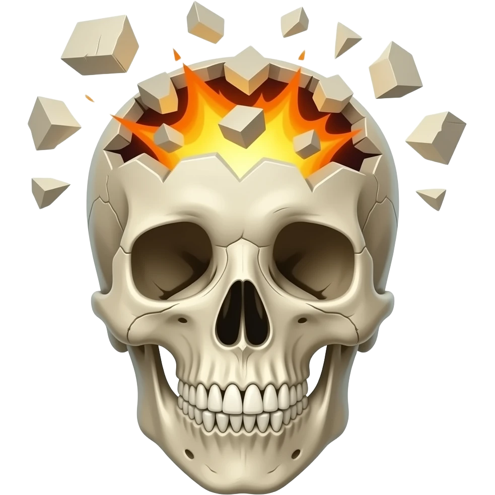Crâne avec le haut exploser avec les debris et le tête choquée emoji