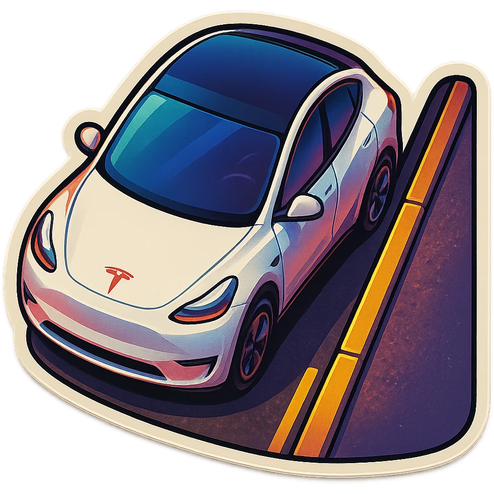 A Tesla Model Y parallel parking at a curb, from above emoji