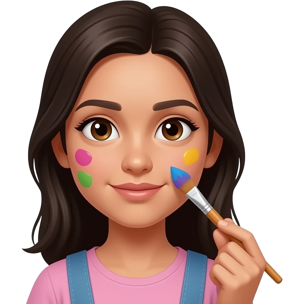 latina girl painting her face with paint brush, emoji