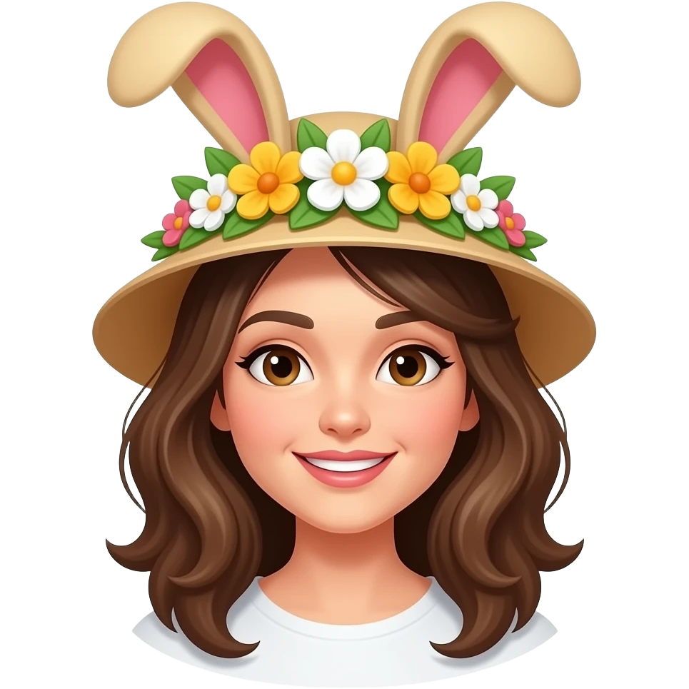 Woman wearing Easter hat with flowers emoji