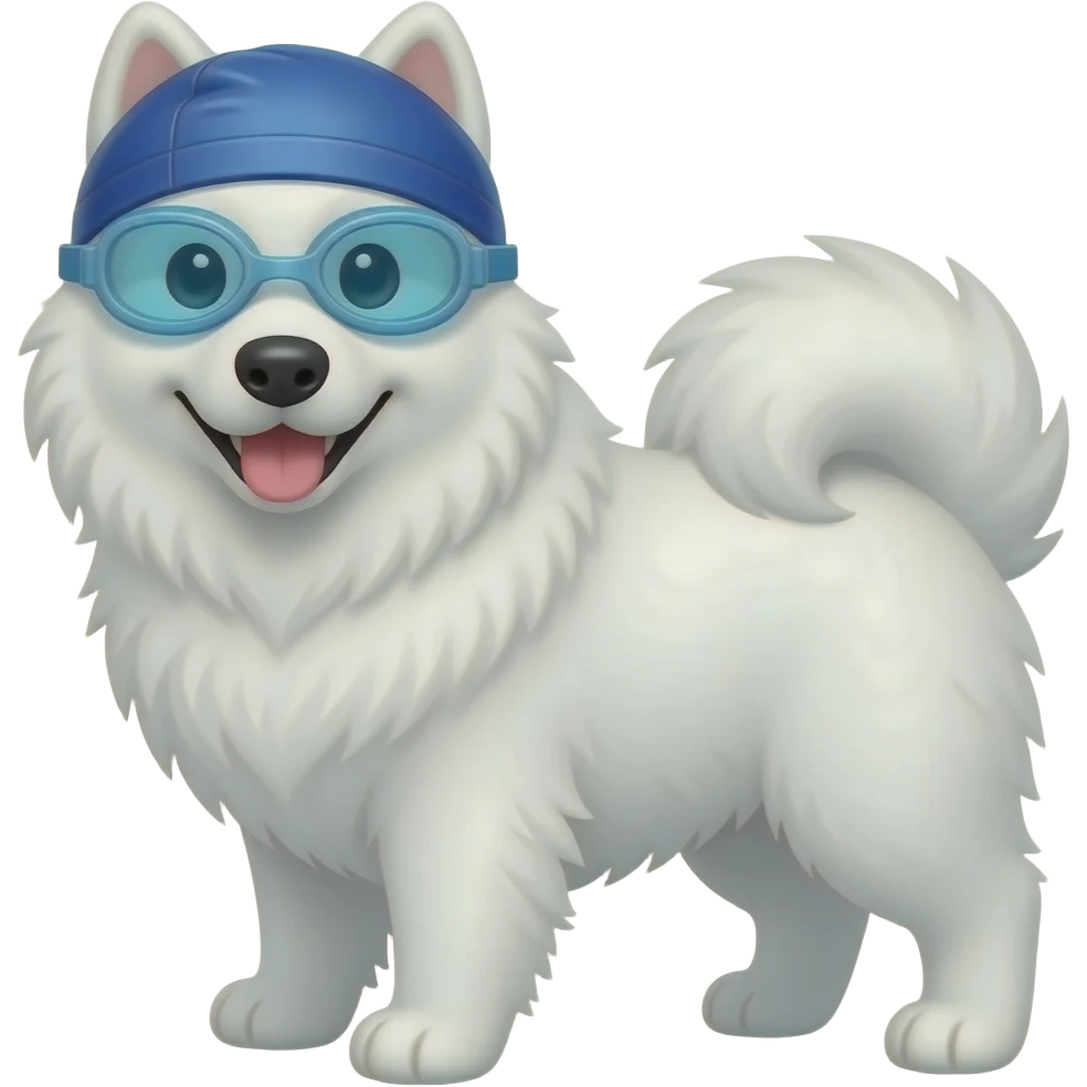Make a samoyed that has swimming goggles and a swimming cap on emoji
