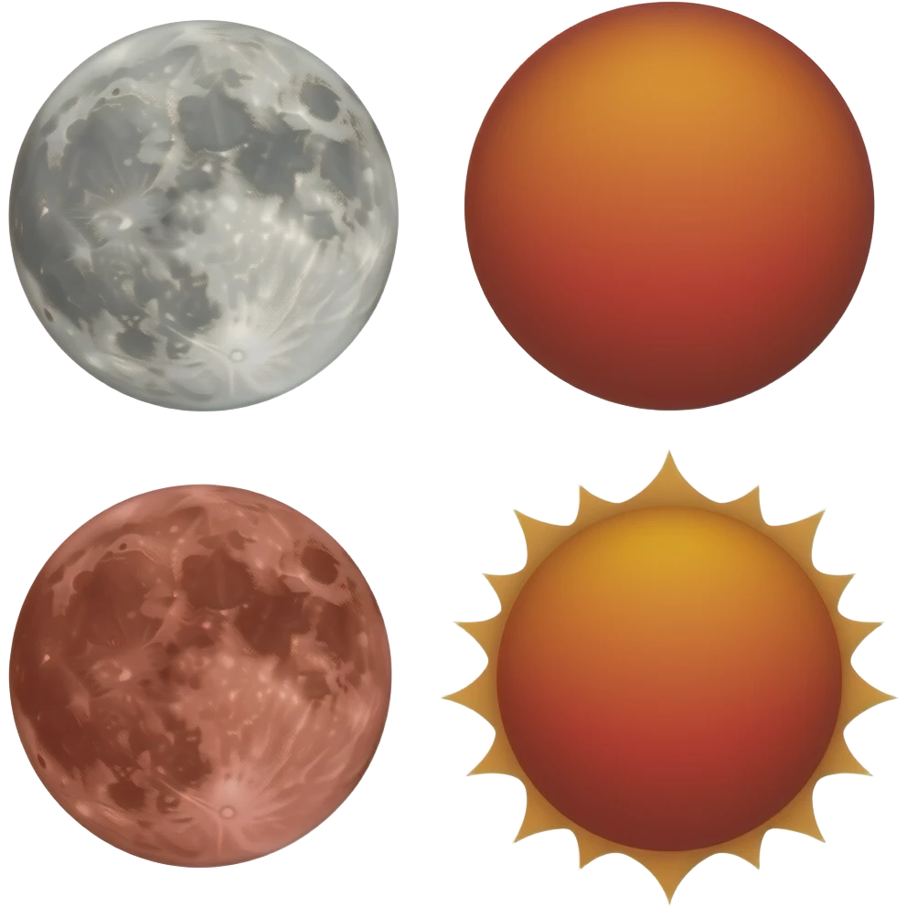 Red giant moon at day and red sun at day also emoji