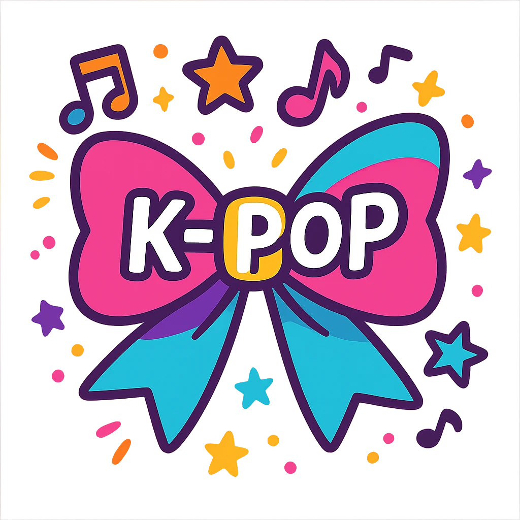 kpop fan bow with music notes and stars, fun and colorful emoji
