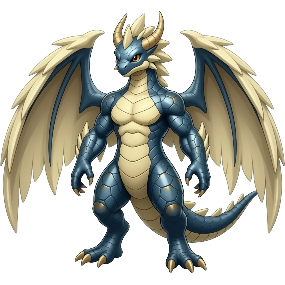 Raptorik scaley feathery horned Amaura-Wargreymon-Aurorus-ExVeemon-WereGarurumon-Pokémon-Fakémon-hybrid-fusion-creature, full body emoji