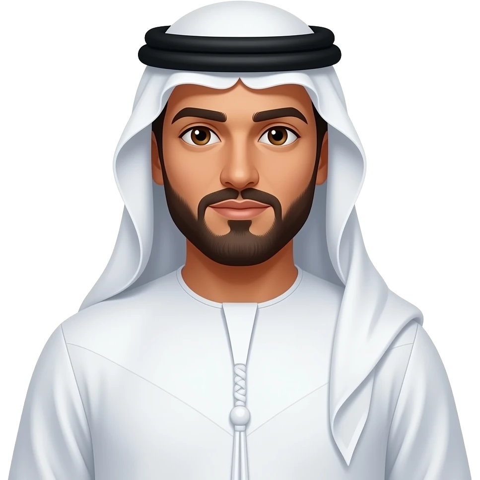 Make gulf man wearing thobe make him stand and make lighter face color not brown  make the man stand not half emoji