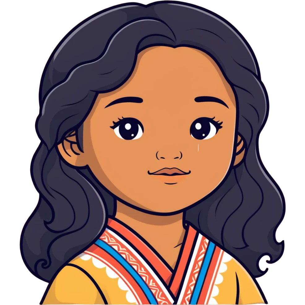 Samoan girl with slight Chinese features, black wavy hair, brown skin emoji