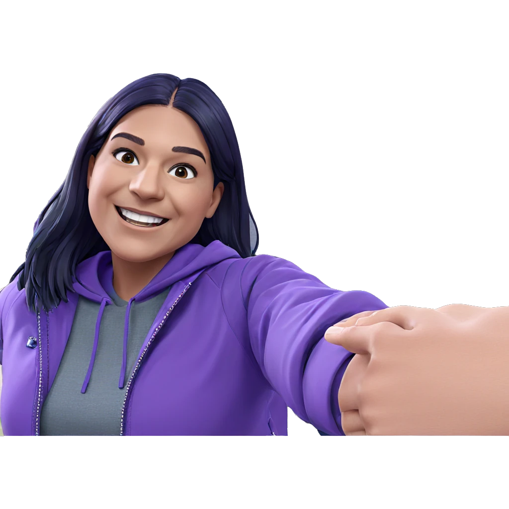 smiling girl in purple jacket emoji