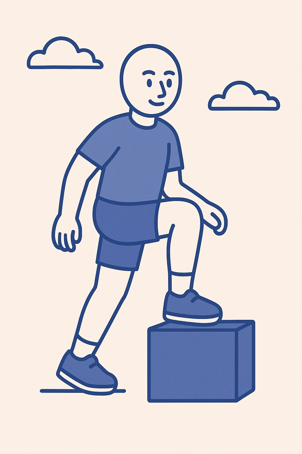 illustration of a human knee doing a step-up exercise, showing the knee lifting onto a step, clear and easy to understand, educational style emoji