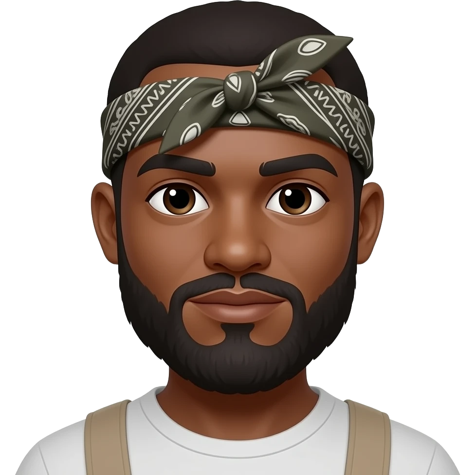 Make my skin darker and my beard longer and make me wear a bandana emoji
