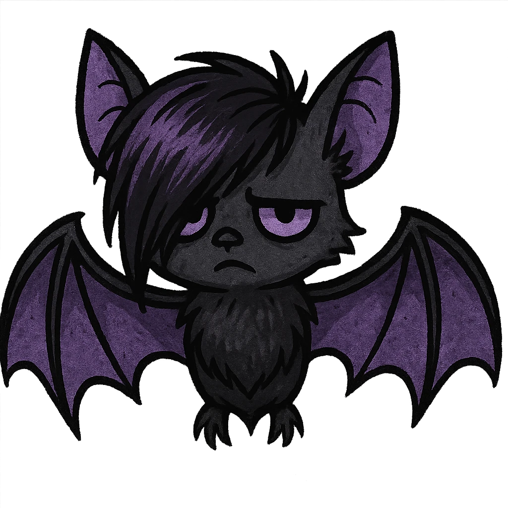 emo style black and purple bat emoji
