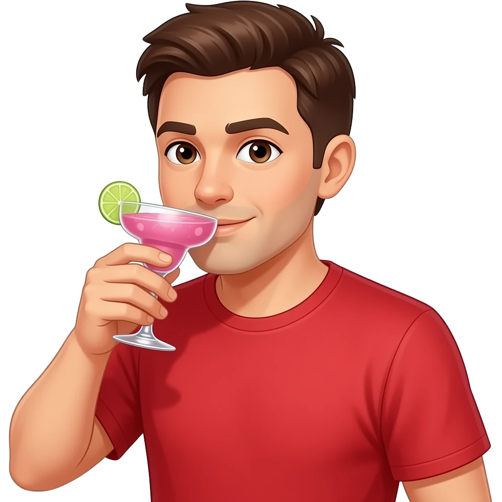 Brown eyed Man drinking pink margaritas with red shirt emoji