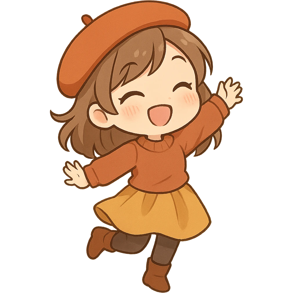 一个穿着秋季服装的女孩，开心欢快，跳舞 emoji