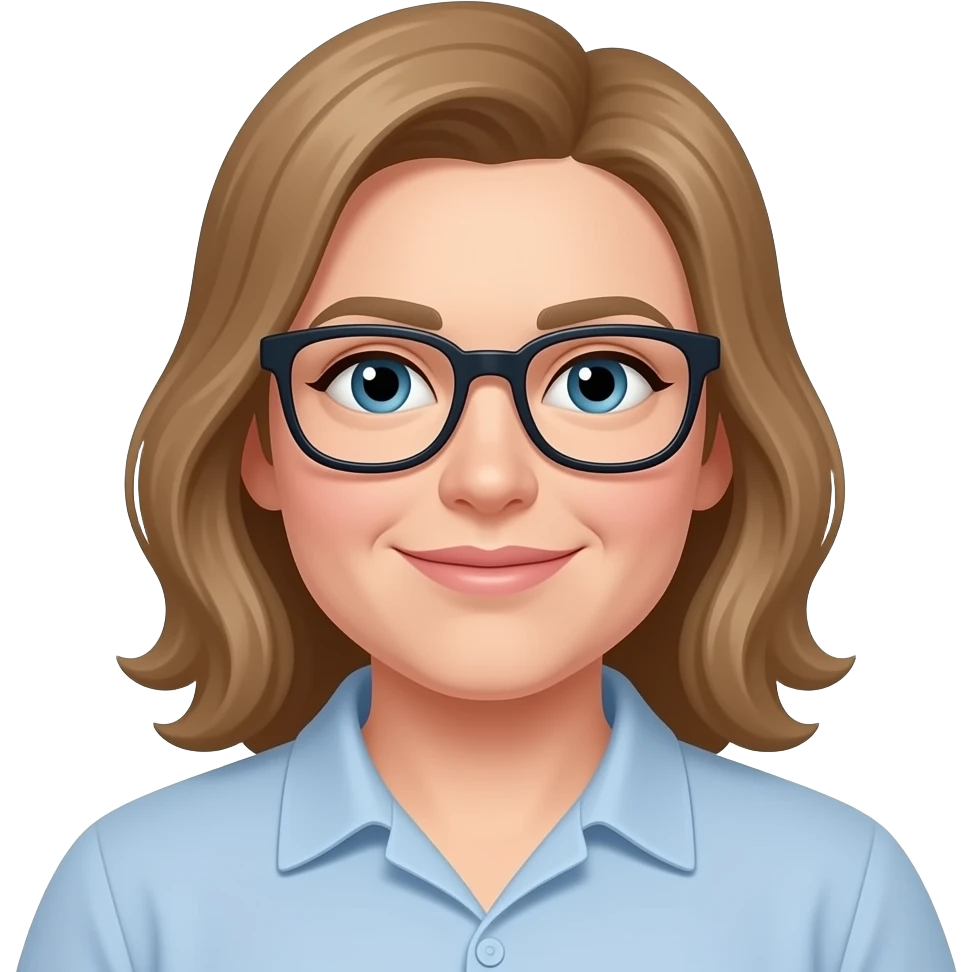 make miss Pevenage with light brown hair she is also a littel fat and she has a pair of glasses emoji