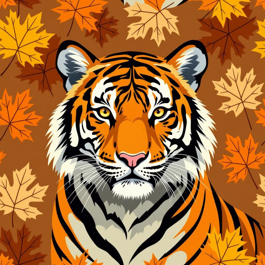tiger print pattern in autumn colors, orange brown beige palette, abstract seamless texture, bold stylish background emoji