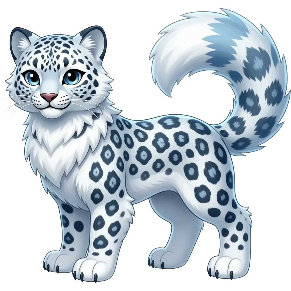 Beaked beaky wild natural elegant pretty beautiful handsome shiny colorful furry 4-legged digitigrade fantasy-snow-leopard-snowy-owl-gryphon-griffin-arctic-fox-fusion-hybrid-fursona-furry-animal-creature, full body, hyper-realism, long tufted tail emoji