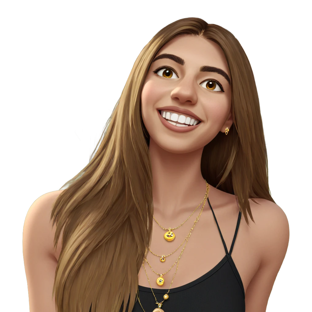 smiling girl outdoors with jewelry emoji