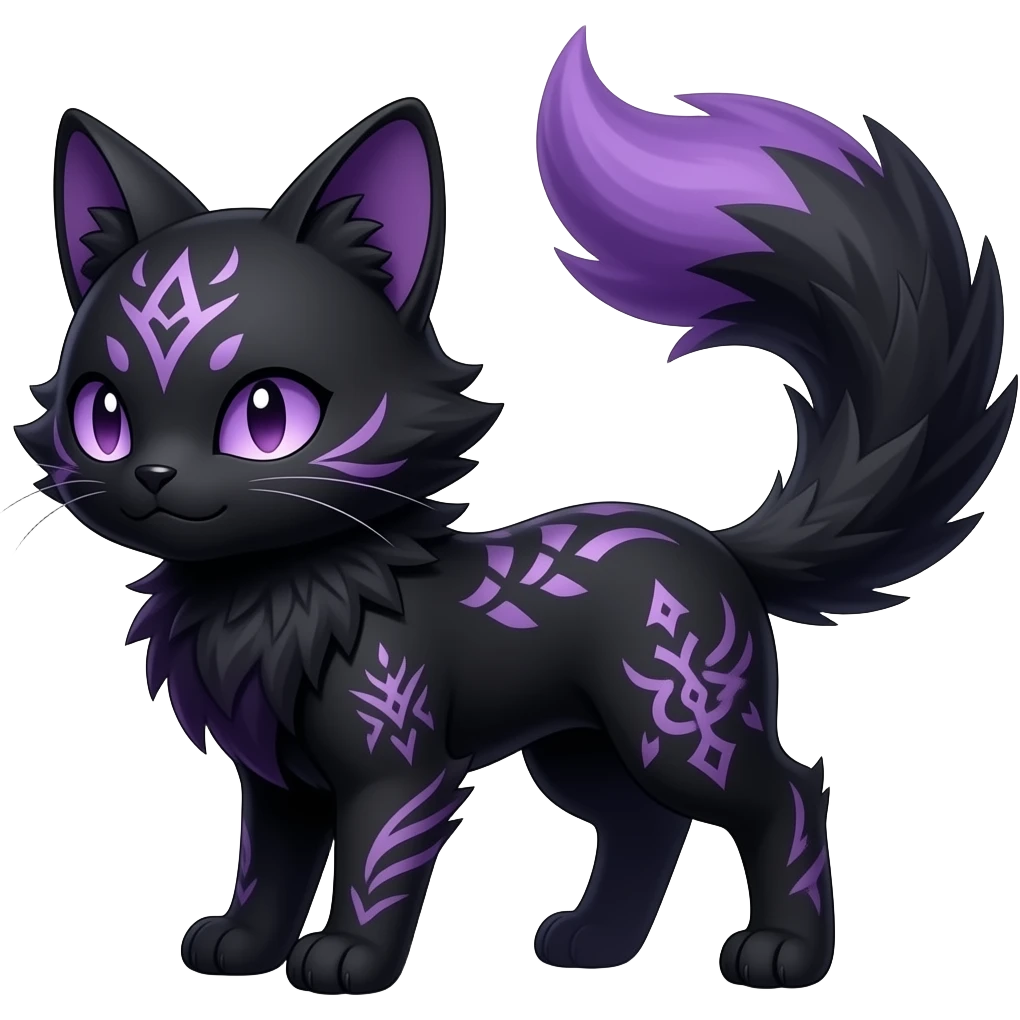 Kawaii dark black purplish blackish edgy fantasy ethereal feline-vernid-sergal-monster-furret-Lycanroc-umbreon-fursona animal creature full body with intricate markings emoji