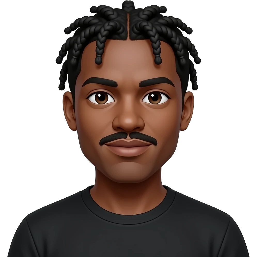 Avec la petite moustache des nattes colle derrière homme noir avec un t shirt noir emoji