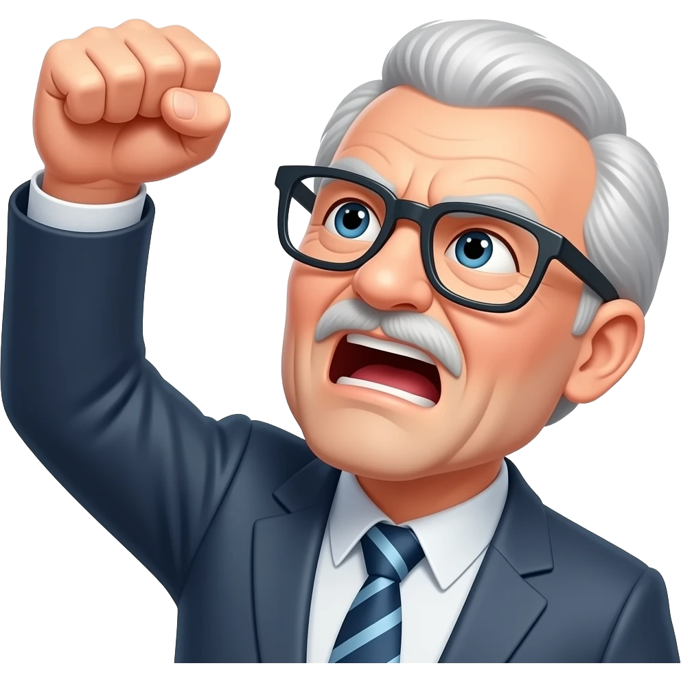 grumpy old man yelling with glasses and shaking his fist at the sky emoji