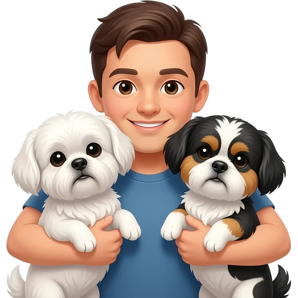 Hugging two Shih Tzu  one white one tricolor black light brown white emoji