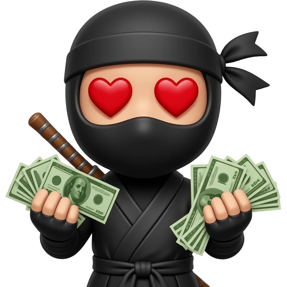 Ninja with money and red heart eyes emoji