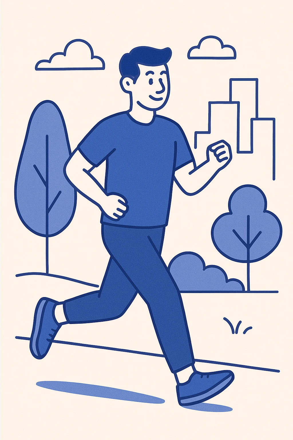 man jogging in a city park, modern flat illustration style emoji