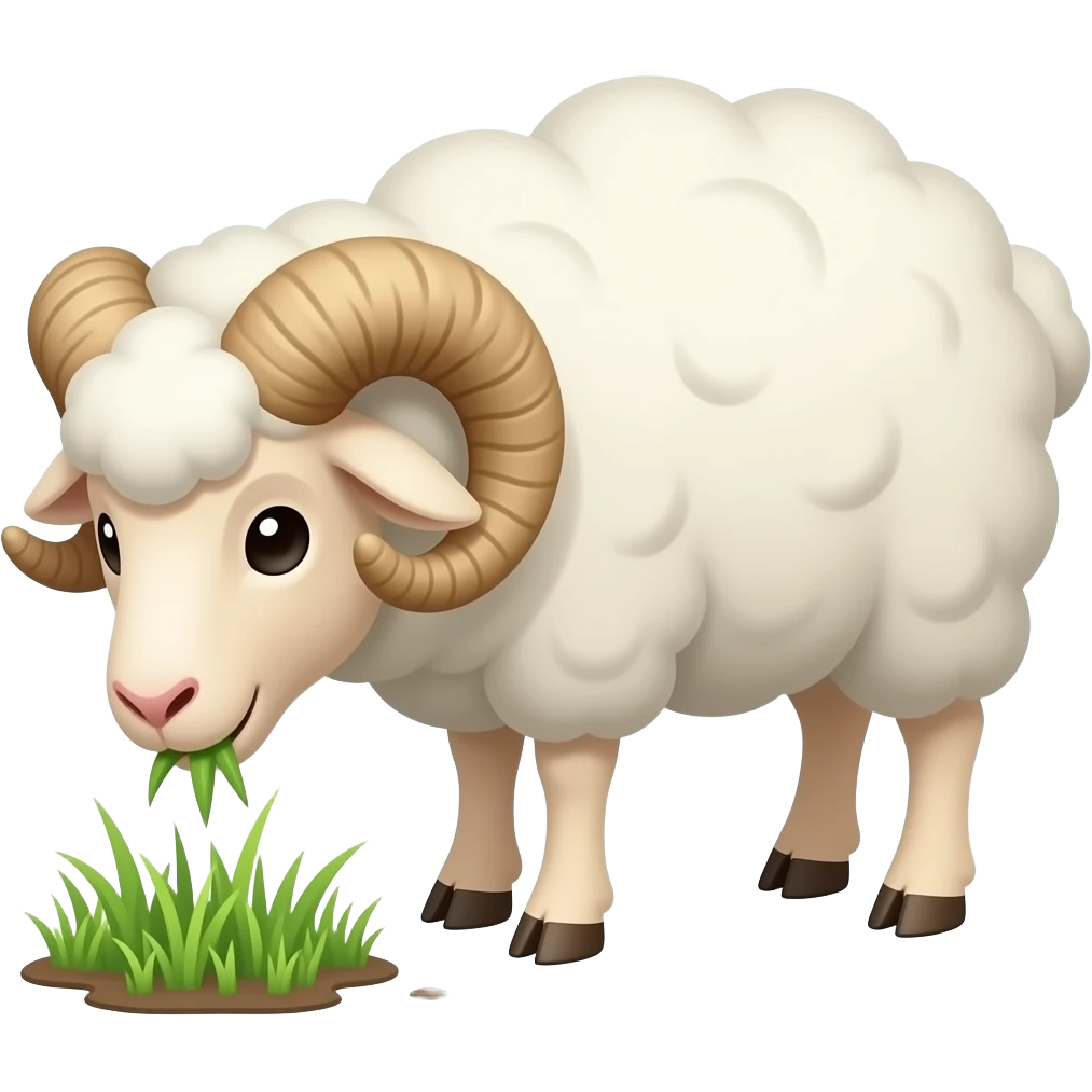Cartoon ram sheep eqting grass emoji