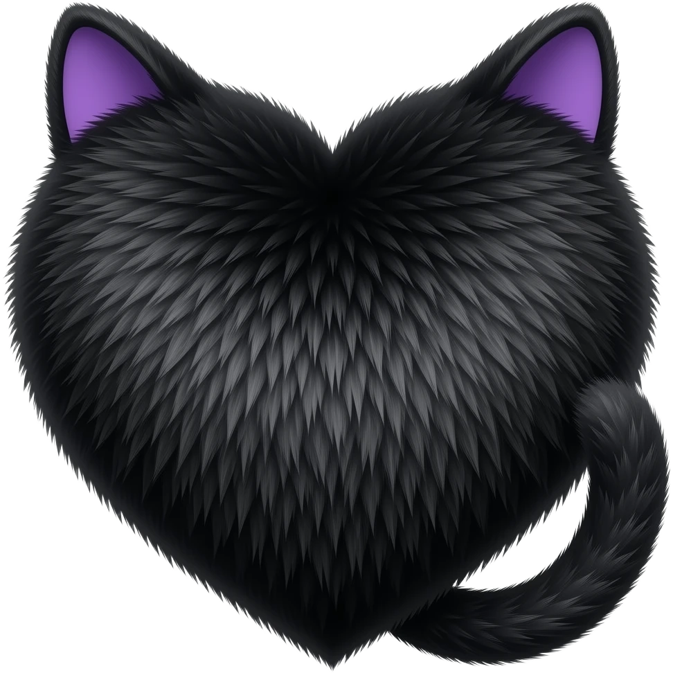 purple black cat ears, black cat tail, black fur heart, no cat, just a heart with cat ears emoji