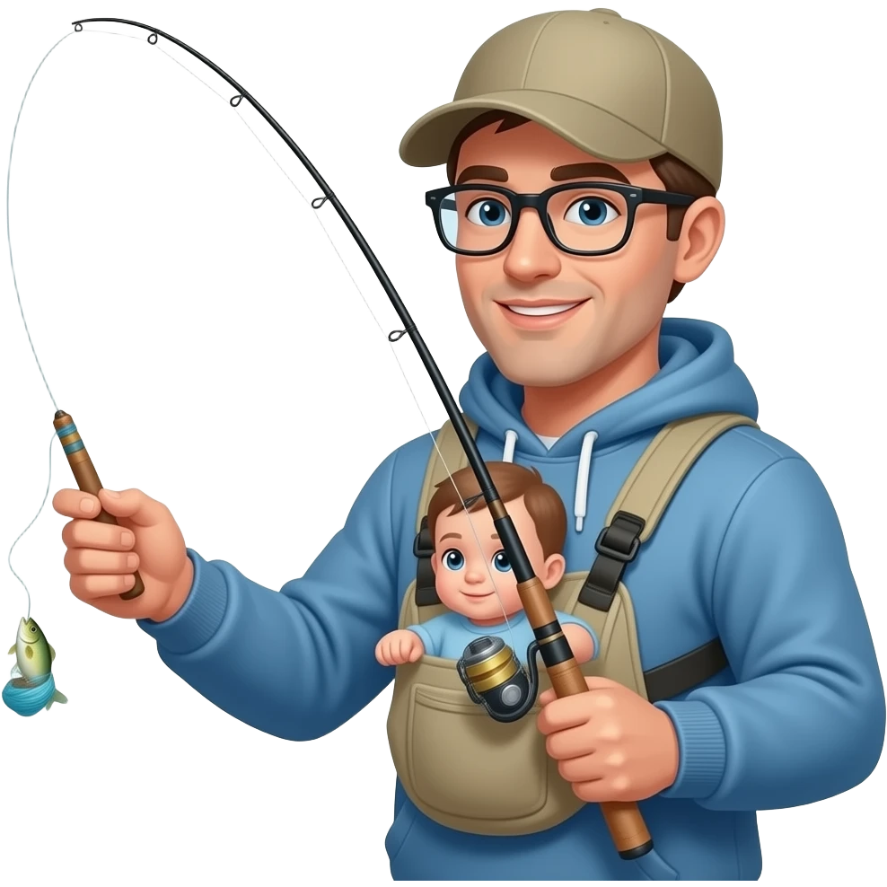 a guy fishing with a baby on chest emoji